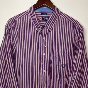 Chaps Mens Striped Button Down Long Sleeve Shirt Purple‎ Orange Easy Care